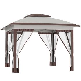 Outsunny 12' x 12' Pop Up Canopy Tent with Netting and Carry Bag, Instant Sun Shelter with 137 sq.ft Shade, Beige and Brown
