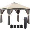 Outsunny 10x10 Pop Up Canopy, Netting, Foldable, Height Adjustable, Wheeled Carry Bag, 4 Sand Bags, Beige