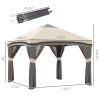 Outsunny 10x10 Pop Up Canopy, Netting, Foldable, Height Adjustable, Wheeled Carry Bag, 4 Sand Bags, Beige